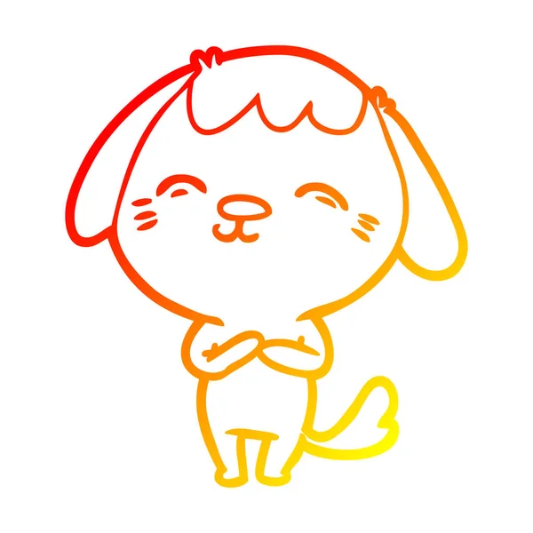 Línea de gradiente caliente dibujo feliz perro de dibujos animados — Vector de stock
