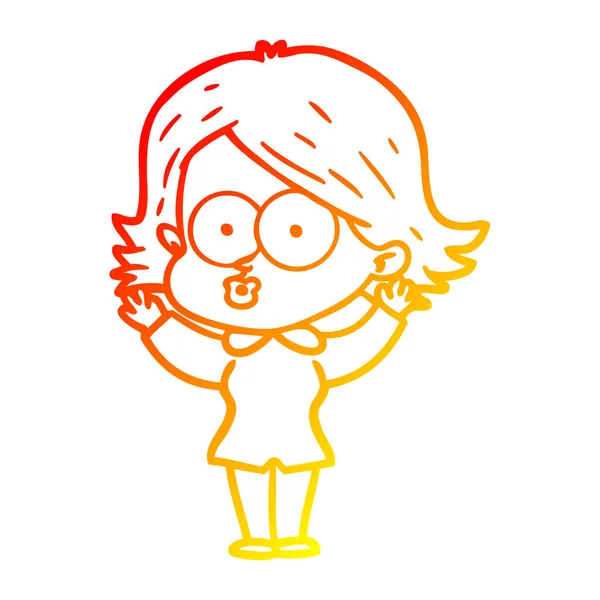 温暖的渐变线绘制卡通女孩 pouting — 图库矢量图片