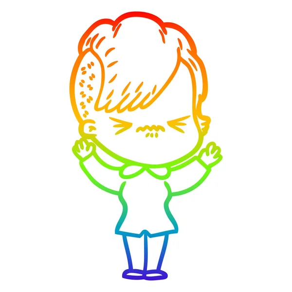 Arco-íris linha gradiente desenho desenho animado irritado hipster menina —  Vetores de Stock
