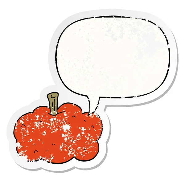 Calabaza de dibujos animados y el habla burbuja angustiado pegatina — Vector de stock