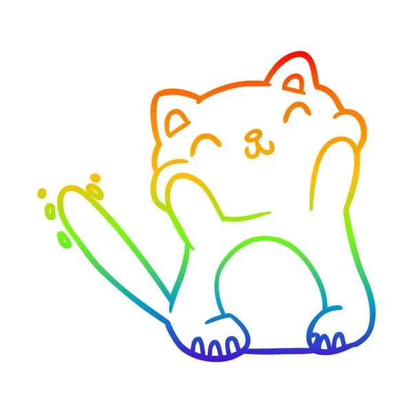 彩虹渐变线绘制非常快乐可爱的猫 — 图库矢量图片