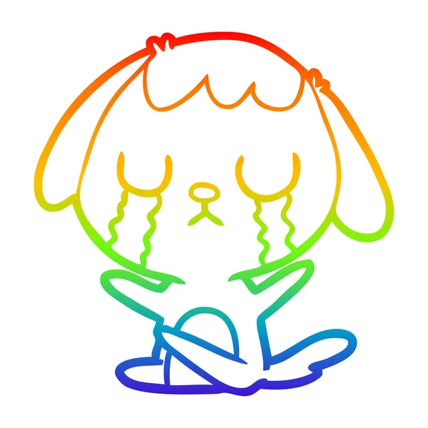 Rainbow gradient ligne dessin mignon dessin animé chien pleurer — Image vectorielle