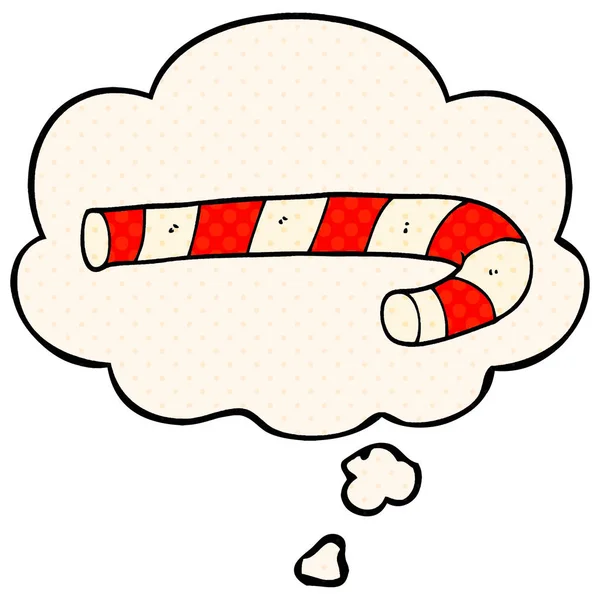 Cartoon Candy Cane en dacht bubble in Comic Book stijl — Stockvector