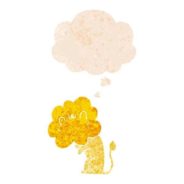 Lion de dessin animé et bulle de pensée dans un style texturé rétro — Image vectorielle