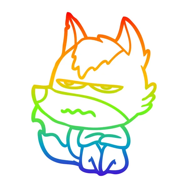 Regenboog gradiënt lijntekening cartoon geërgerd Wolf — Stockvector