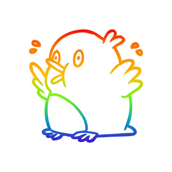 Regenboog gradiënt lijntekening over opgewonden Robin — Stockvector