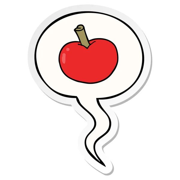 Κινούμενα σχέδια μήλο και την ομιλία αυτοκόλλητο φούσκα — Διανυσματικό Αρχείο