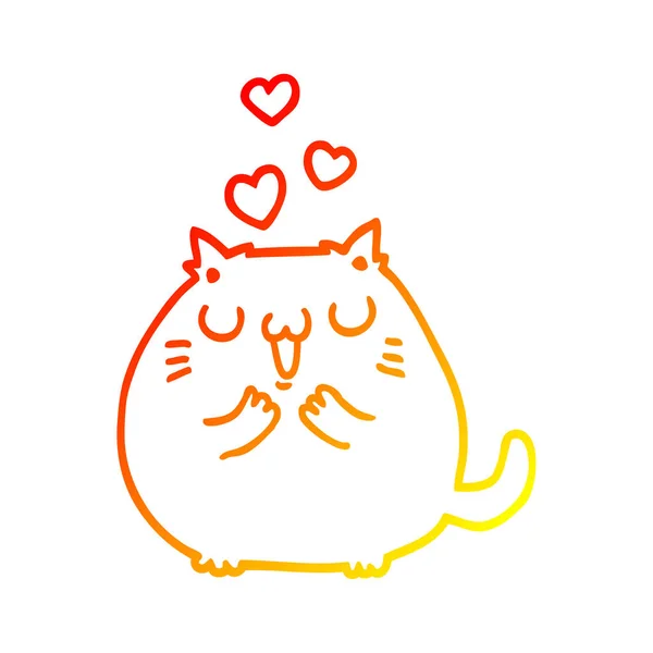 Warm gradient line drawing cute cartoon cat in love — Stock Vector