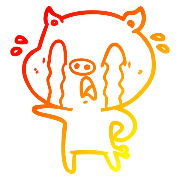 暖かいグラデーションライン描画泣く豚の漫画 — ストックベクタ
