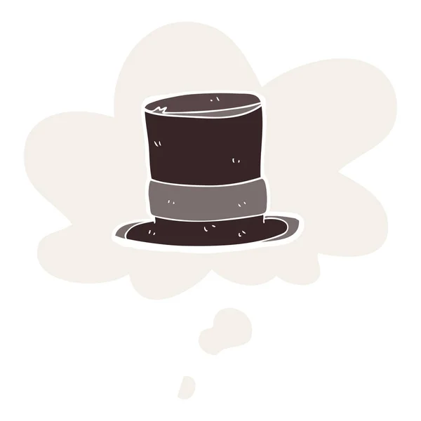 Cartoon top hat and thought bubble in retro style — Stock Vector