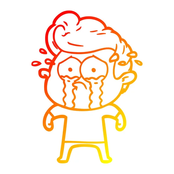 Línea de gradiente caliente dibujo dibujos animados llorando hombre — Vector de stock