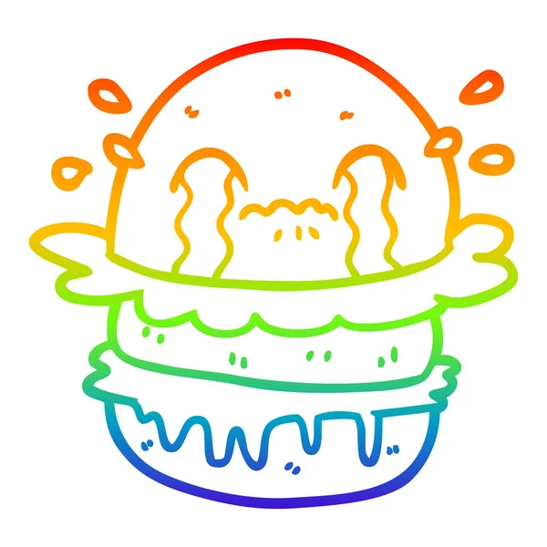 Regenboog gradiënt lijntekening cartoon huilen Fast food hamburger — Stockvector