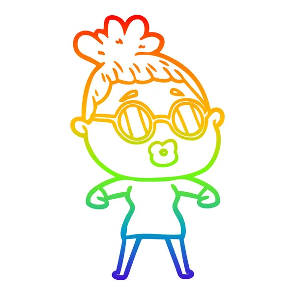 眼鏡をかけた漫画の女性を描く虹のグラデーションライン — ストックベクタ