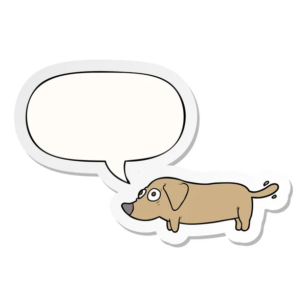 Cartoon kleine hond en toespraak bubble sticker — Stockvector