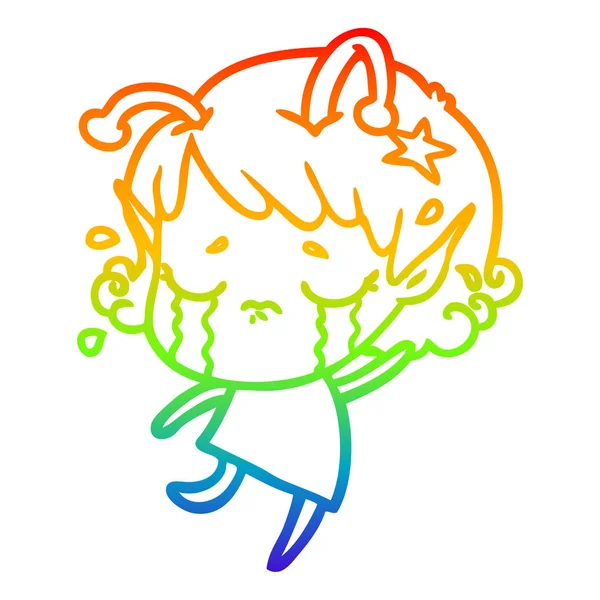 Rainbow gradient ligne dessin dessin animé pleurer alien fille — Image vectorielle