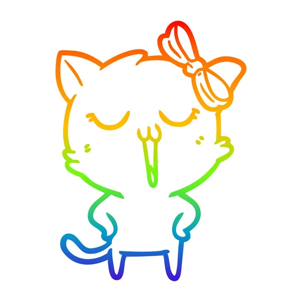 Linea gradiente arcobaleno disegno cartone animato gatto — Vettoriale Stock