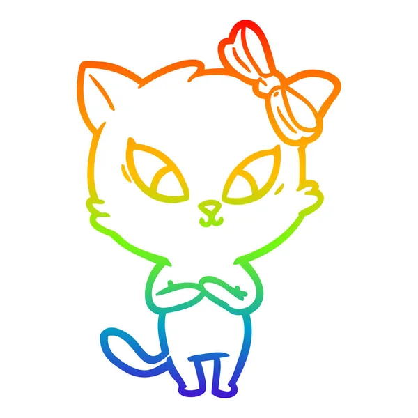 Duhový gradient čára kresba Kreslená kočka — Stockový vektor