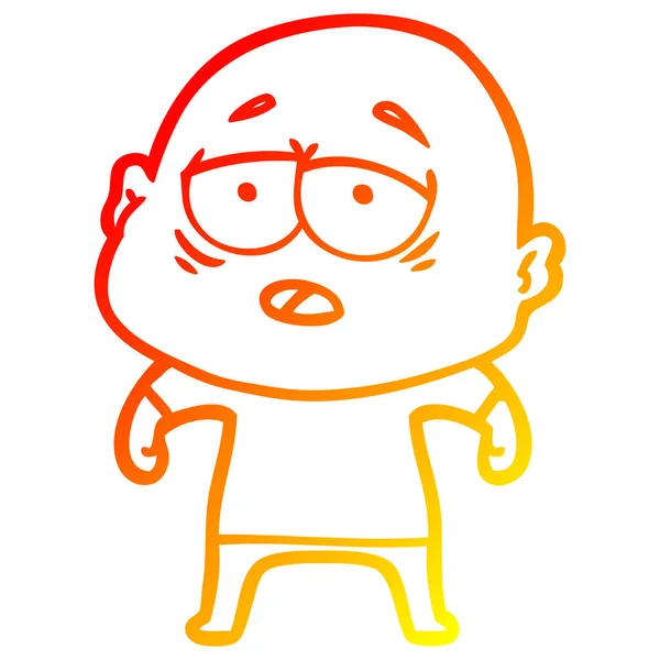 Čára teplého přechodu kresba kreslený unavený holohlavý muž — Stockový vektor