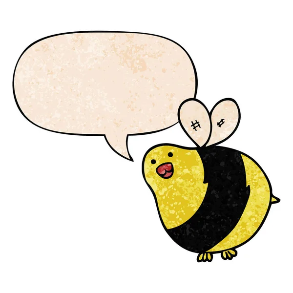 Cartoon bee and speech bubble in retro texture style — Stock Vector