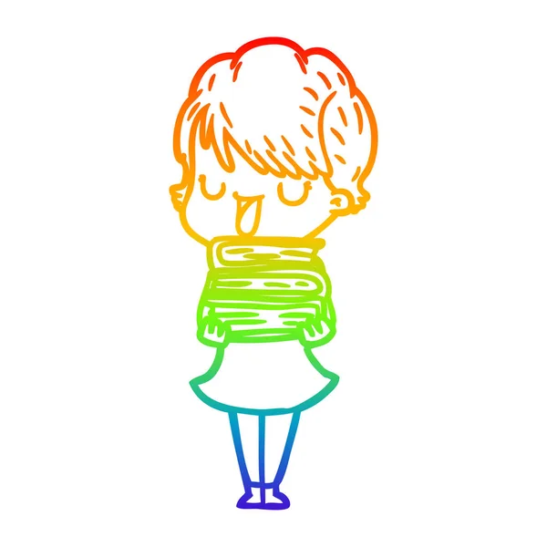 Regenboog gradiënt lijntekening cartoon vrouw praten — Stockvector