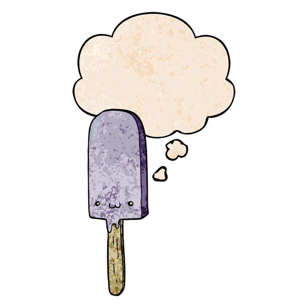 Cartoon Ice lolly en dacht bubble in grunge textuur patroon s — Stockvector