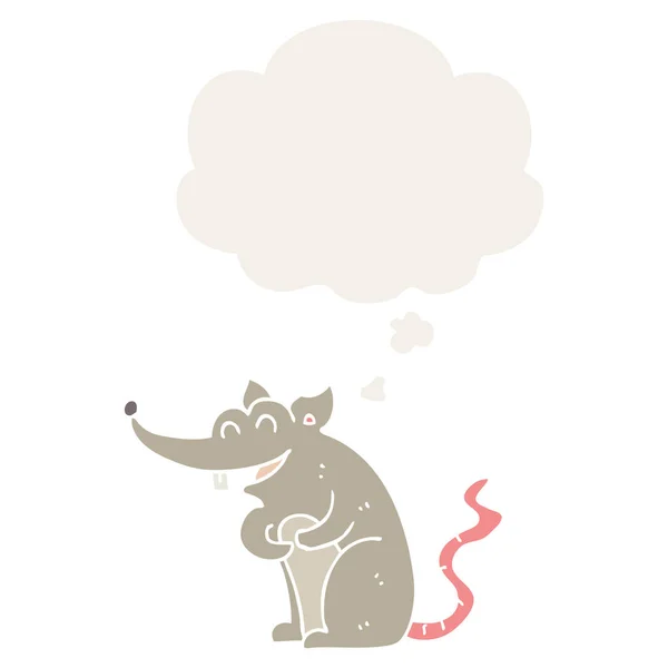 Rat dessin animé et bulle de pensée dans le style rétro — Image vectorielle