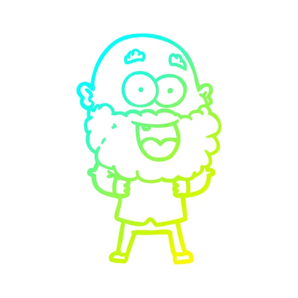 Kalte Gradientenlinie Zeichnung Cartoon verrückter glücklicher Mann mit Bart — Stockvektor