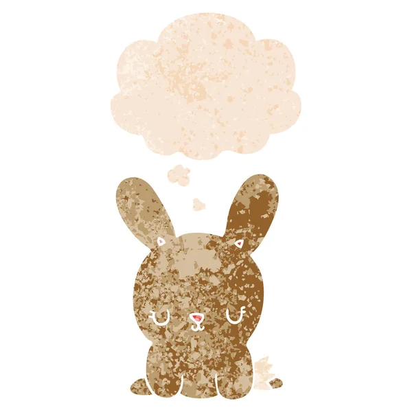 Bonito desenho animado coelho e pensamento bolha em retro estilo texturizado — Vetor de Stock