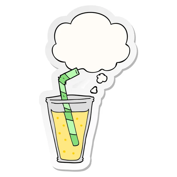 Karikatür gazlı içecek ve baskılı bir etiket olarak kabarcık düşünce — Stok Vektör