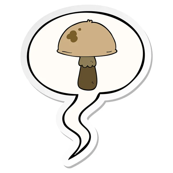 Autocollant champignon dessin animé et bulle d'expression — Image vectorielle