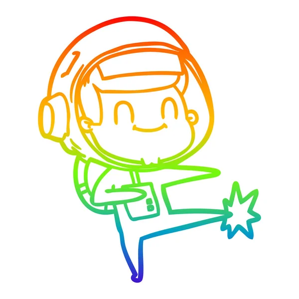 Rainbow gradient linje ritning lycklig tecknad astronaut — Stock vektor