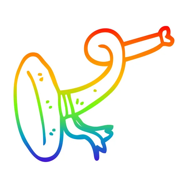 Linea gradiente arcobaleno disegno cartone animato corno arricciato strumento — Vettoriale Stock