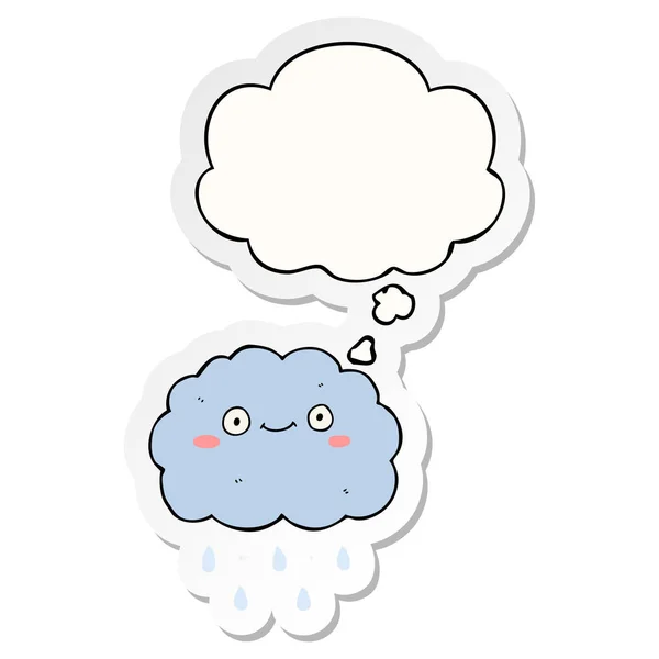 Cute awan kartun dan berpikir gelembung sebagai stiker dicetak - Stok Vektor