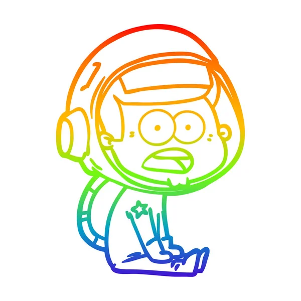 Linea gradiente arcobaleno disegno cartone animato sorpreso astronauta — Vettoriale Stock