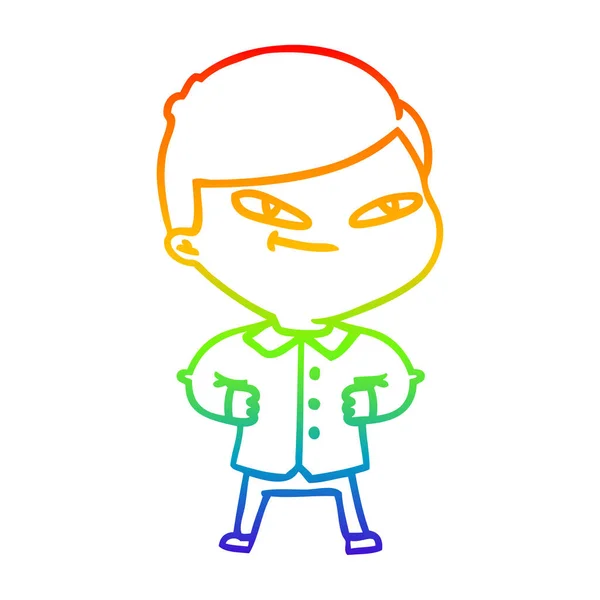 Regenboog gradiënt lijntekening cartoon Zelfverzekerde man — Stockvector