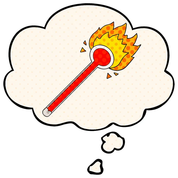 Cartoon thermometer and thought bubble in comic book style — Stock Vector