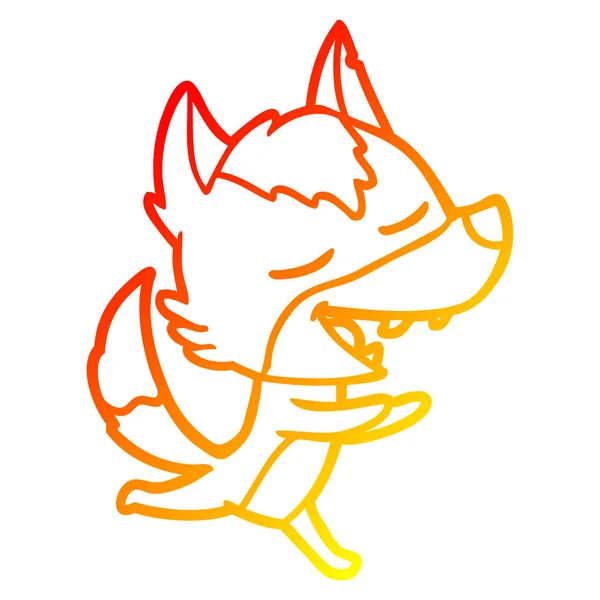 Warme kleurovergang lijntekening cartoon Wolf lachen — Stockvector
