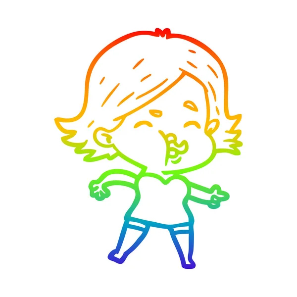 Regenbogen Gradienten Linie Zeichnung Cartoon Mädchen Ziehen Gesicht — Stockvektor