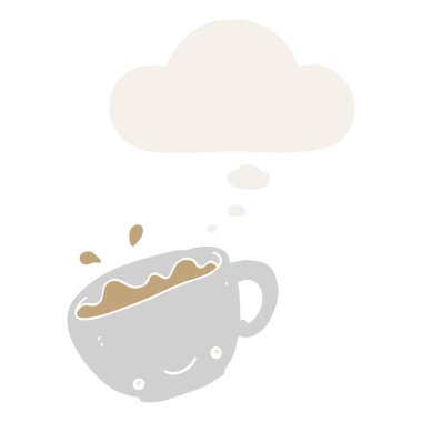 retro tarzında kahve ve düşünce balonu karikatür fincan