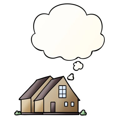 karikatür ev ve pürüzsüz degrade tarzında düşünce balonu