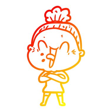 sıcak degrade çizgi çizim karikatür mutlu yaşlı kadın