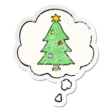 karikatür noel ağacı ve sıkıntılı yıpranmış s olarak kabarcık düşünce