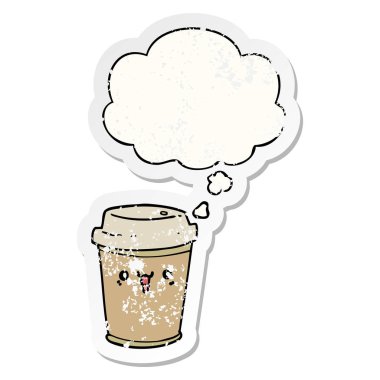 karikatür kahve çıkarmak ve sıkıntılı bir yıpranmış olarak kabarcık düşünce 