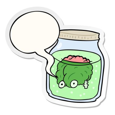 karikatür ürkütücü beyin kavanoz ve konuşma kabarcık etiket yüzen