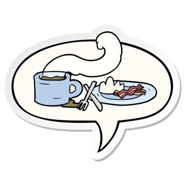 kahve ve pastırma ve konuşma kabarcık etiket karikatür kahvaltı