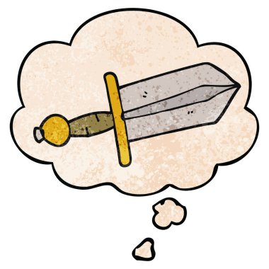 karikatür hançer ve grunge doku desen stil düşünce balonu