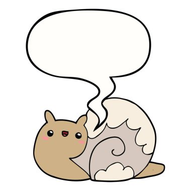 sevimli karikatür salyangoz ve konuşma balonu