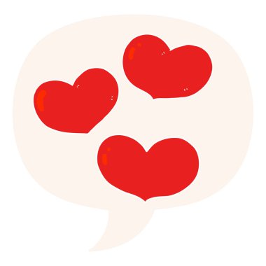 retro tarzı karikatür aşk kalpleri ve konuşma balonu