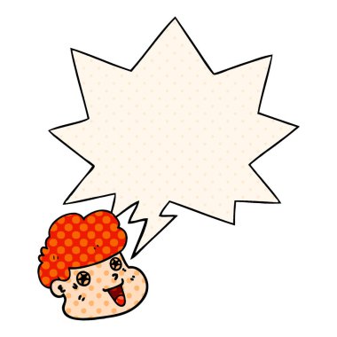 çizgi roman tarzında karikatür çocuk yüzü ve konuşma balonu