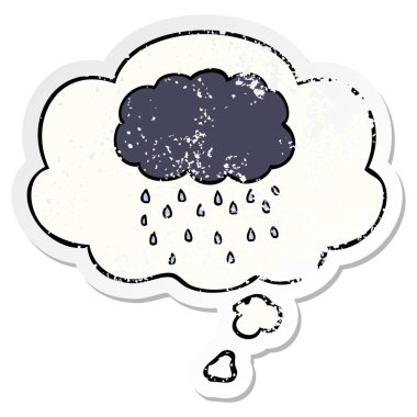 karikatür bulut yağmur ve sıkıntılı yıpranmış st olarak kabarcık düşünce